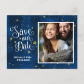 Carte Postale Faire-part Sauvez la date Starry Night Or Nuit Aquarelle | (Devant)