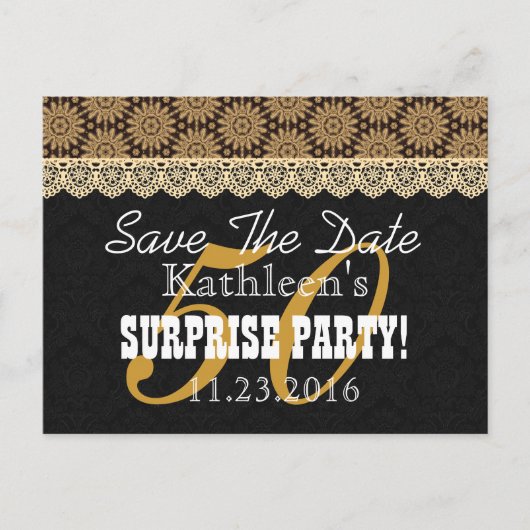 Carte Postale Faire-part Sauvez la Date SURPRISE 50e Anniversaire A003 OR (Devant)