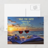 Carte Postale Faire-part Sauvez la date Vin et plage romantique (Devant / Derrière)