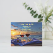 Carte Postale Faire-part Sauvez la date Vin et plage romantique (Debout devant)
