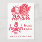 Carte Postale Faire-part Sauvez la Date Western Chapeau de Cowboy Rose Chan (Devant)
