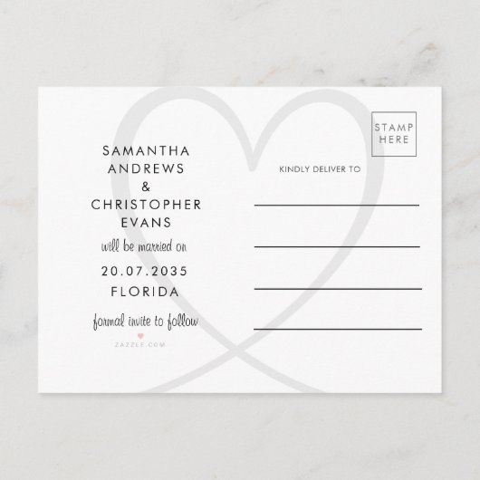 Carte Postale Faire-part Save the Date Black & White Photo Wedding (Dos)