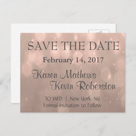 Carte Postale Faire-part Save the date | Blush Bokeh (Devant / Derrière)