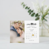 Carte Postale Faire-part Save the Date Calendar Elegant Gold  Heart Photo (Debout devant)