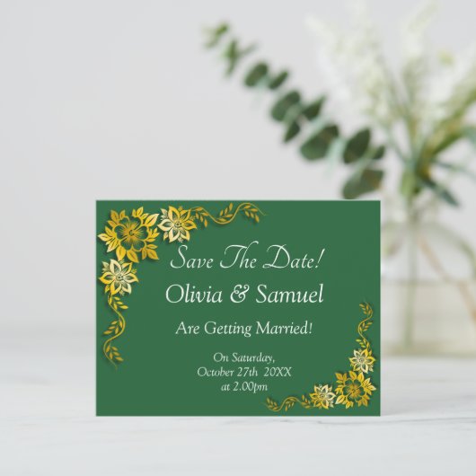Carte Postale Faire-part Save The Date - Emerald Green & Gold (Debout devant)