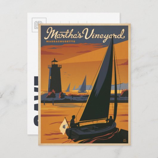 Carte Postale Faire-part Save the date | Martha's Vineyard, MA - Voilier (Devant / Derrière)