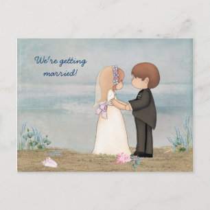 Carte Postale Faire-part Save The Date mignon couple sur la plage