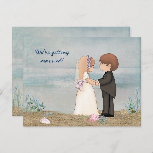 Carte Postale Faire-part Save The Date mignon couple sur la plage (Devant / Derrière)