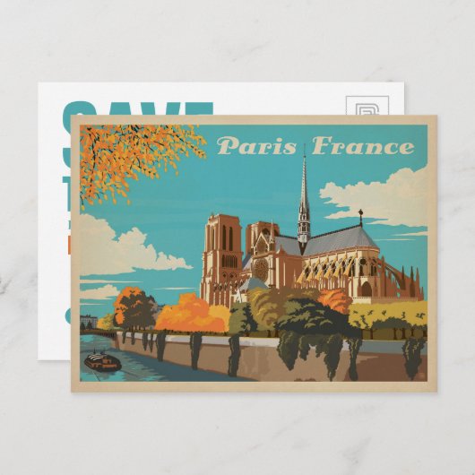 Carte Postale Faire-part Save the date | Paris, France (Devant / Derrière)