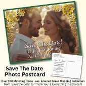 Carte Postale Faire-part Save The Date, Photo -Emerald Green & Gold