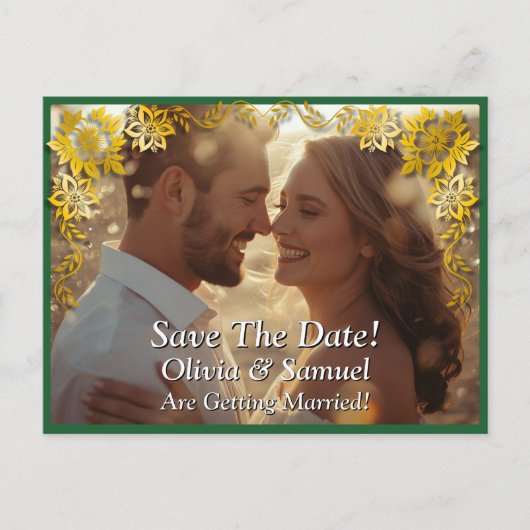 Carte Postale Faire-part Save The Date, Photo -Emerald Green & Gold (Devant)