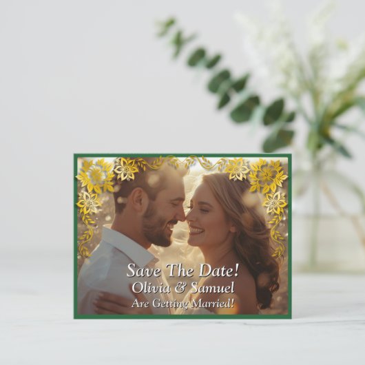 Carte Postale Faire-part Save The Date, Photo -Emerald Green & Gold (Debout devant)