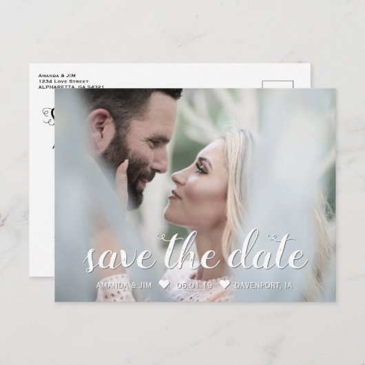 Carte Postale Faire-part "Save the date" pour mariage | Élégant script mode (Devant / Derrière)