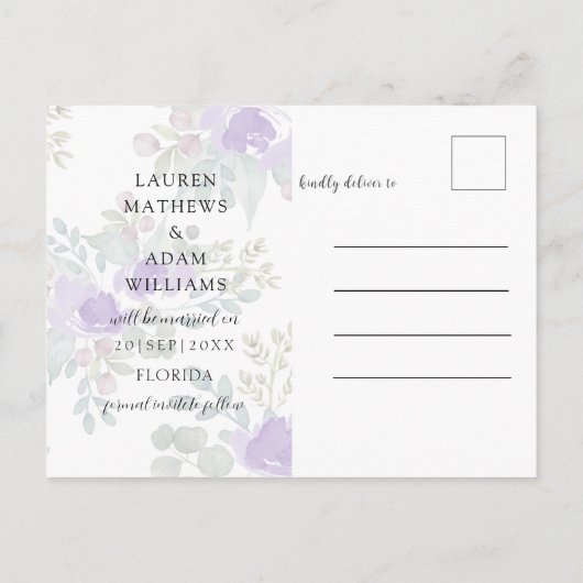 Carte Postale Faire-part Save the Date Purple Floral Wedding (Dos)