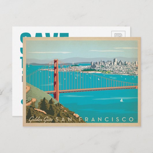 Carte Postale Faire-part Save the date | San Francisco, CA - Golden Gate (Devant / Derrière)