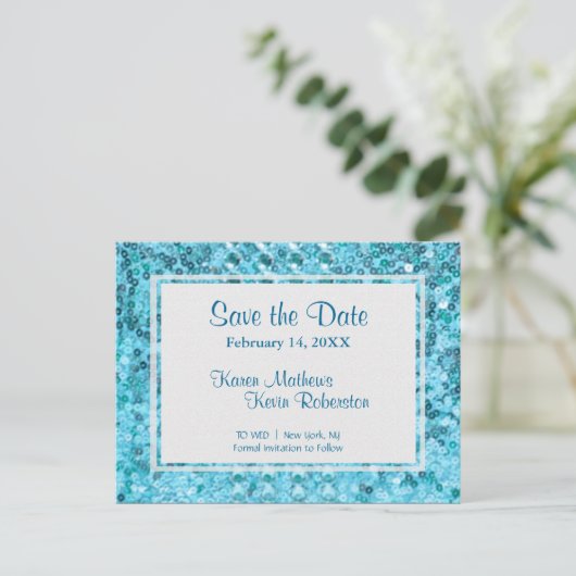 Carte Postale Faire-part Save the date | Séquences Turquoises (Debout devant)