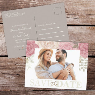 Carte Postale Faire-part Save the Date Watercolor Burgundy Floral Rose