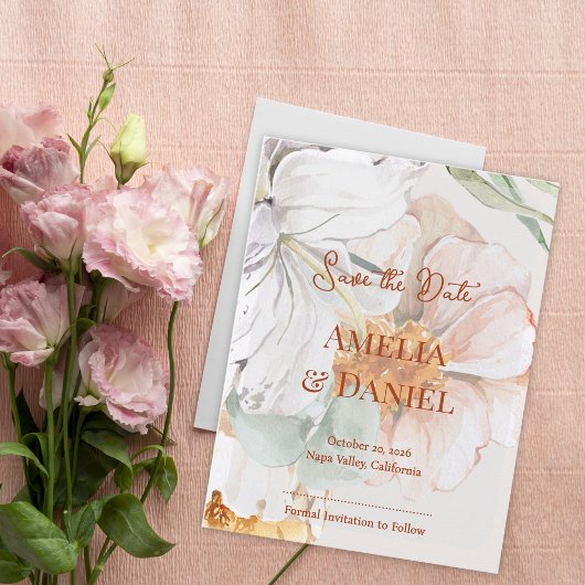 Carte Postale Faire-part Save the Date Wedding Card | Floral Blush Peach