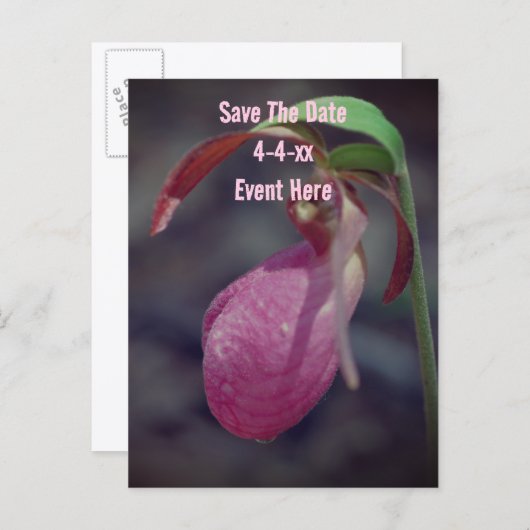 Carte Postale Faire-part Save The Date Wild Pink Lady Slipper Flower (Devant / Derrière)