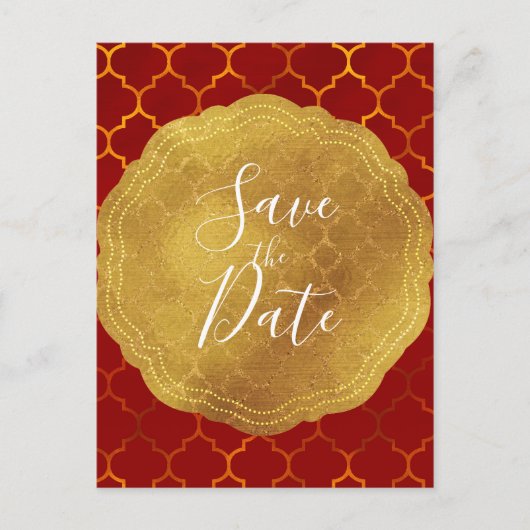 Carte Postale Faire-part Sceau d'or Foil Red Indian Enregistrer la date (Devant)