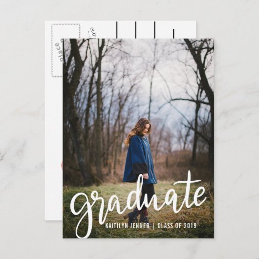 Carte Postale Faire-part Scénario de diplômé moderne | Photo de sauvegarde (Devant / Derrière)