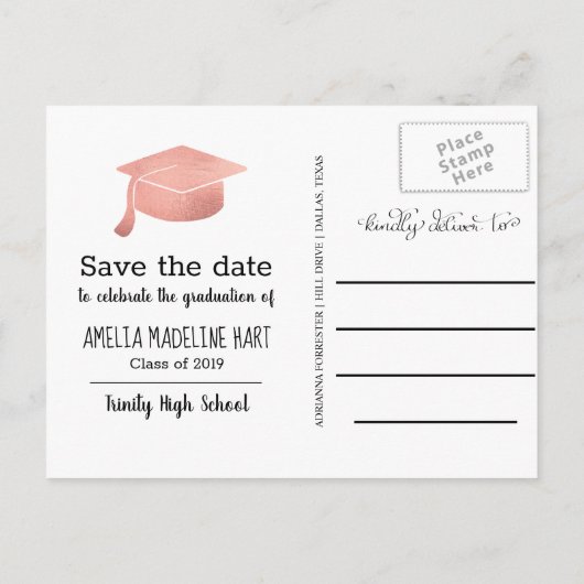 Carte Postale Faire-part Scénario de diplômé moderne | Photo de sauvegarde  (Dos)