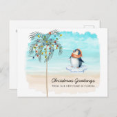 Carte Postale Faire-part Scène de plage de manchots mignons Vacances famili (Devant / Derrière)