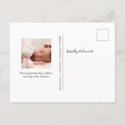 Carte Postale Faire-part Script Accueillant bébé photo (Dos)