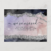 Carte Postale Faire-part Script Aquarelle Violet Noir Argent Déplacement (Devant)