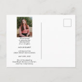 Carte Postale Faire-part Script blanc Moderne Diplômé de la photo (Dos)