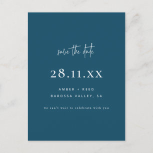 Carte Postale Faire-part Script Bleu Minimaliste Moderne Enregistrer La Dat