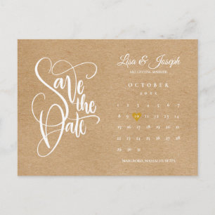 Carte Postale Faire-part Script Calendar Enregistrer la date Gold Heart Car