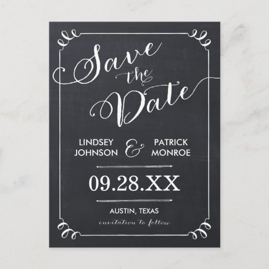 Carte Postale Faire-part Script Chalkboard Typographie moderne Enregistrer (Devant)