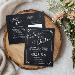 Carte Postale Faire-part Script Chalkboard Typographie moderne Enregistrer<br><div class="desc">Mariage chic moderne carte postale Enregistrer la date. Caractéristiques de design mignonne et tendance typographie de tableau de bord manuscrit avec vos détails mariages sur un arrière - plan de texture faux tableau de bord imprimé. Ajoutez un message ou plus d'informations pour les invités dans l'espace situé à l'arrière. Cliquez...</div>