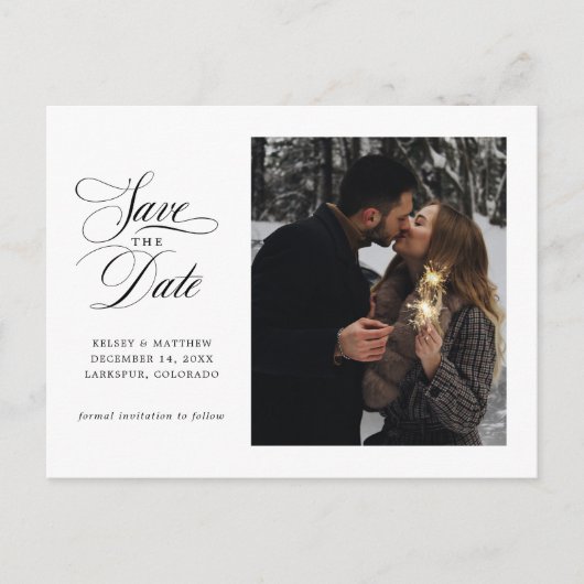 Carte Postale Faire-part Script classique photo simple Enregistrer la date (Devant)