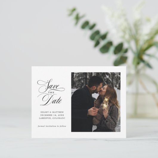 Carte Postale Faire-part Script classique photo simple Enregistrer la date (Debout devant)