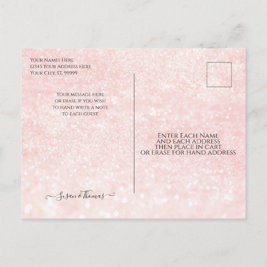 Carte Postale Faire-part Script Coeur Connecté Blush Pailleté Save the Date (Dos)