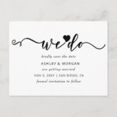 Carte Postale Faire-part Script Coeur noir et blanc Nous faisons enregistre (Devant)