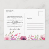 Carte Postale Faire-part Script de Baby Shower Fleurs Aquarelle Reporté (Dos)