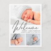 Carte Postale Faire-part Script de bienvenue moderne 4 photo naissance (Devant)
