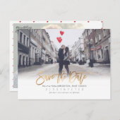 Carte Postale Faire-part Script de brosse moderne Enregistrer la date, Faux (Devant / Derrière)