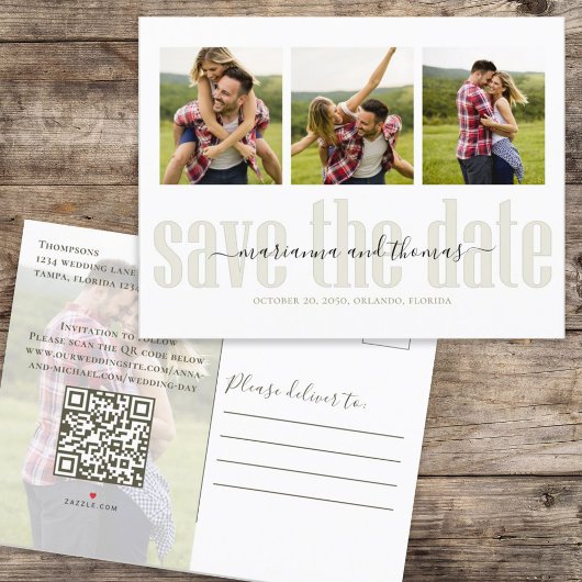 Carte Postale Faire-part Script de calligraphie or Photo Code QR Budget