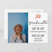 Carte Postale Faire-part Script de diplômé minimal | Photo d'enregistrement (Devant / Derrière)