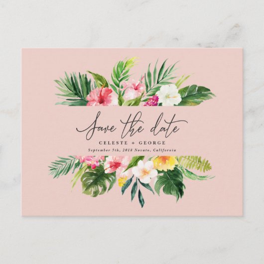 Carte Postale Faire-part Script de feuillage d'aquarelle tropicale enregist (Devant)