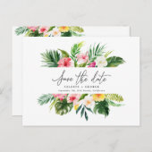 Carte Postale Faire-part Script de feuillage d'aquarelle tropicale enregist (Devant / Derrière)
