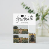 Carte Postale Faire-part Script de fin d'études | Trois photos de diplômés (Debout devant)