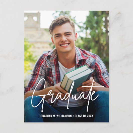 Carte Postale Faire-part Script de manutention moderne Graduate Photo perso (Devant)