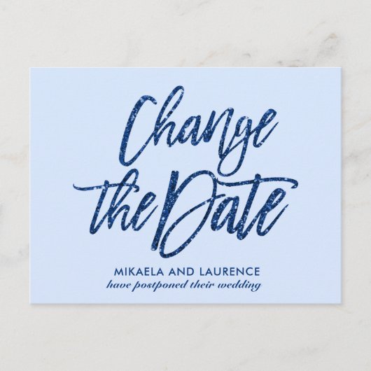 Carte Postale Faire-part Script de parties scintillant bleu marine glamour (Devant)