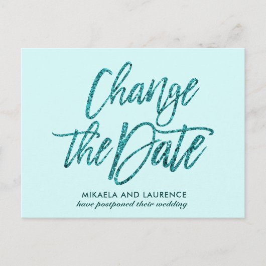 Carte Postale Faire-part Script de parties scintillant Glamorou Aqua modifi (Devant)