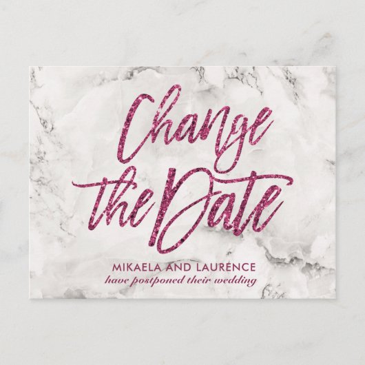 Carte Postale Faire-part Script de parties scintillant rose marbre modifier (Devant)
